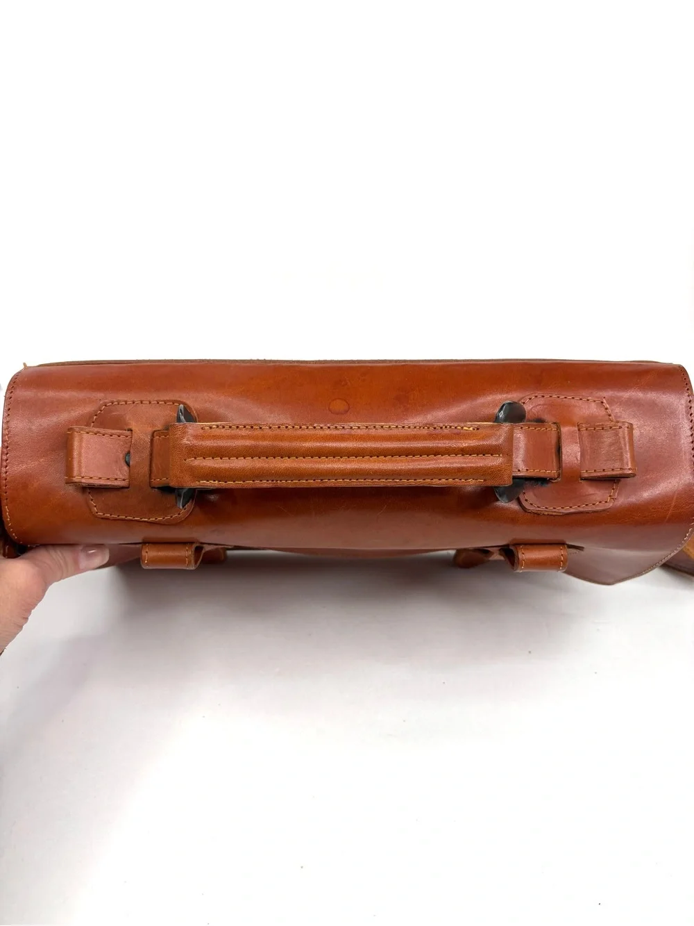 Vintage 50’s Rustic Brown Leather & Brass Hdwe Messenger Satchel Bicycle Bag